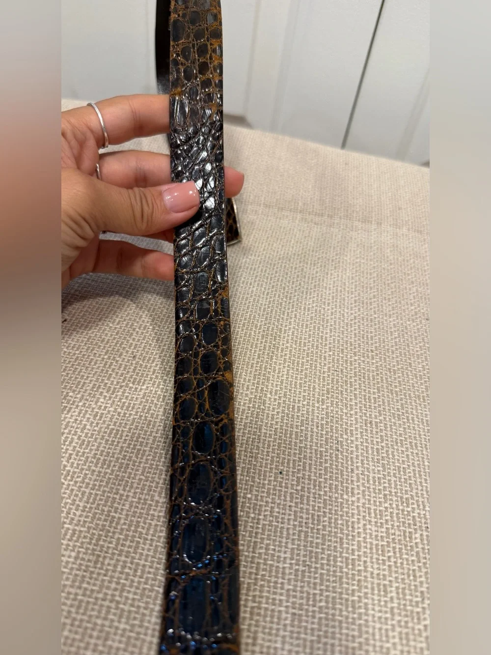Vintage Brown Leather Crocodile Skin Women’s Belt Size 34